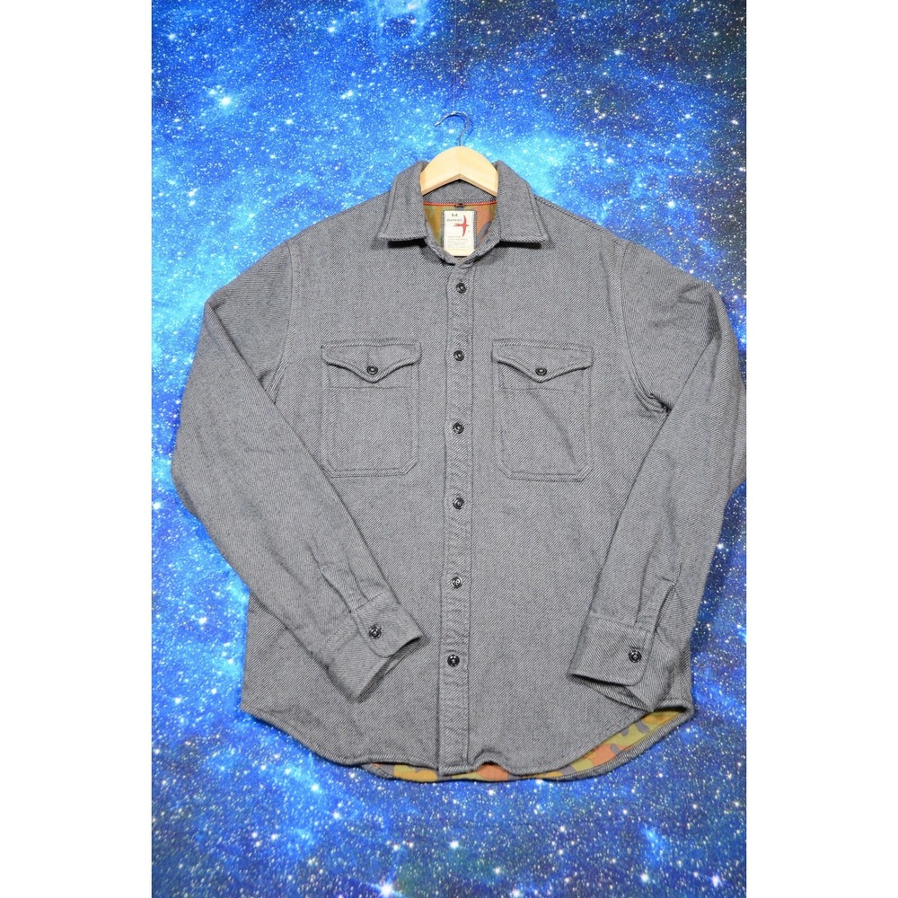 Relwen Shirt Mens Medium Gray Twill Camo Lined Shirt Jacket Workwear Casual